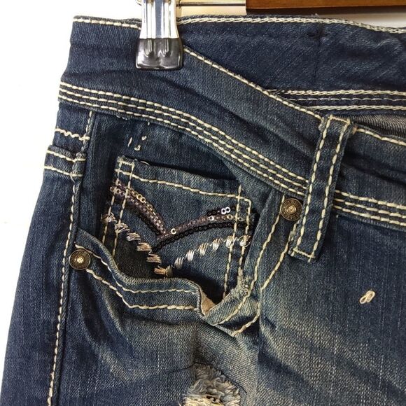 Twenty-one black five pocket distressed curvy slim bootcut jeans - Picture 5 of 16